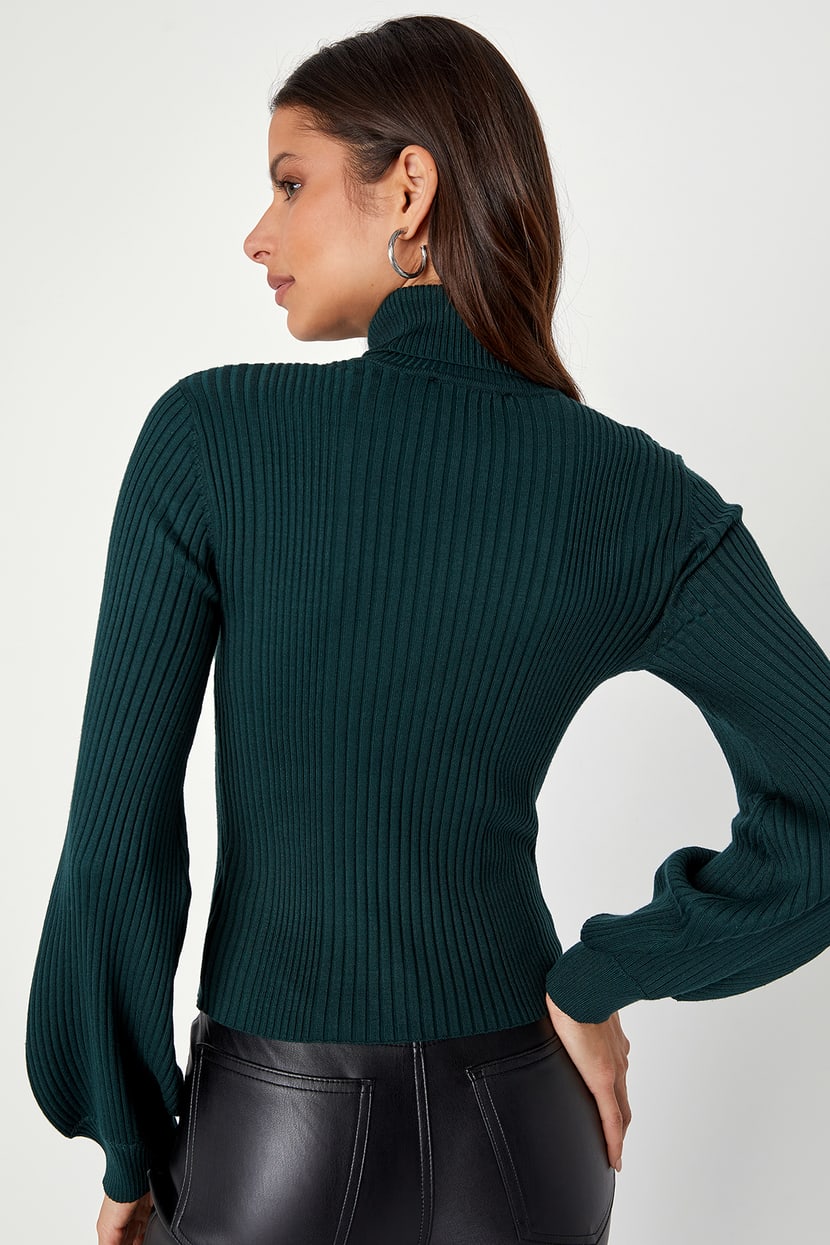 Green Turtleneck Top - Balloon Sleeve Top - Ribbed Knit Top - Lulus