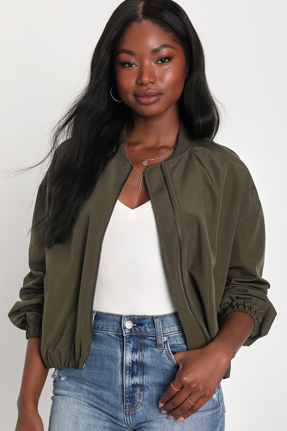Lulus Cool Perfection Olive Green Bomber Jacket