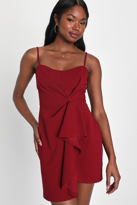 Wine Red Mini Dress - Bodycon Mini Dress - Twist Front Dress - Lulus