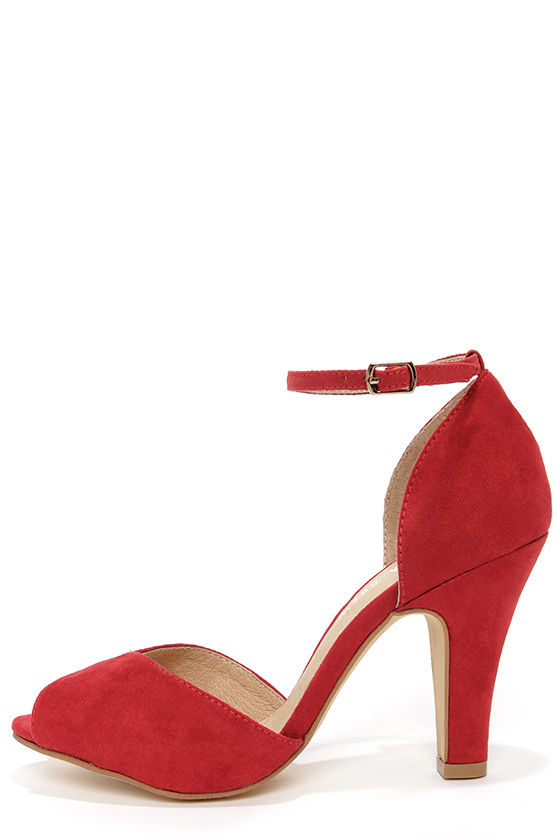 Pretty Red Shoes - Peep Toe Heels - Ankle Strap Heels - $65.00 - Lulus