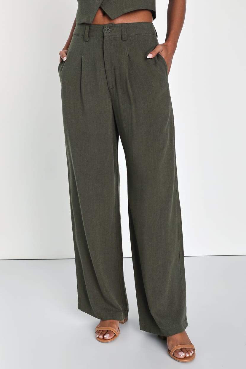 Olive Green Linen Pants - Wide Leg Pants - Chic Trouser Pants - Lulus