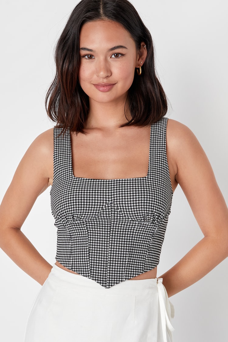 Black and White Gingham Top - Bustier Crop Top - Corset Top - Lulus