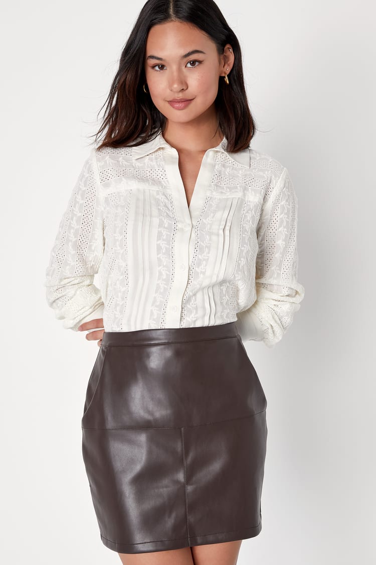 Dark Brown Skirt - Vegan Leather Mini Skirt - High-Rise Skirt - Lulus