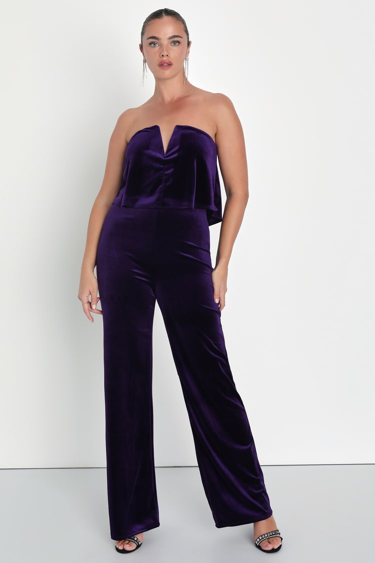 Sexy Jumpsuit - Purple Velvet Jumpsuit - Strapless Jumpsuit - Lulus