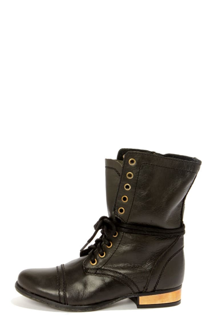 Steve Madden Troopale Black & Gold Leather Lace-Up Combat Boots - $129.00 -  Lulus