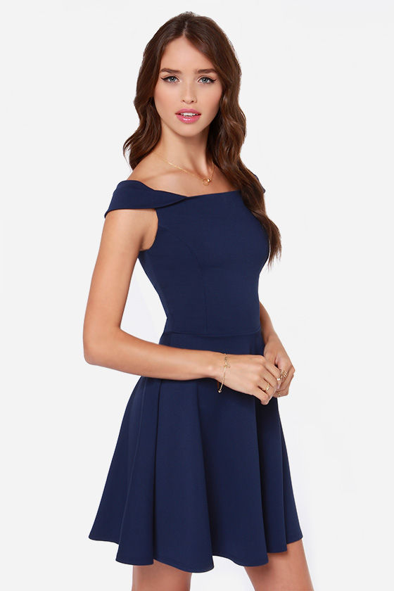 Off-the-Shoulder Dress - Navy Blue Dress - $45.00 - Lulus