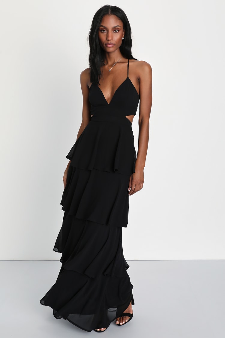 Black Tiered Maxi Dress - Tiered Dress - Tie-Back Dress - Lulus