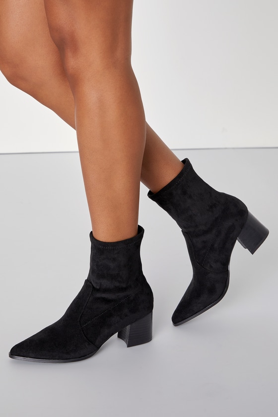 Black Faux Suede Boots - Faux Suede Sock Boots - Pull-On Boots - Lulus