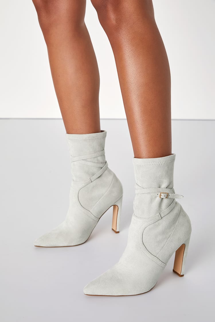 Faux Suede Grey Boots - Grey Sock Boots - Pointed-Toe Boots - Lulus