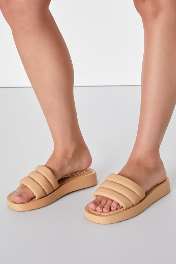 Matisse Pax Nude - Padded Strap Slide Sandals - Nude Sandals