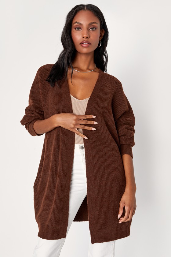 Chocolate Brown Cardgian - Ribbed Knit Cardigan - Oversized Cardi