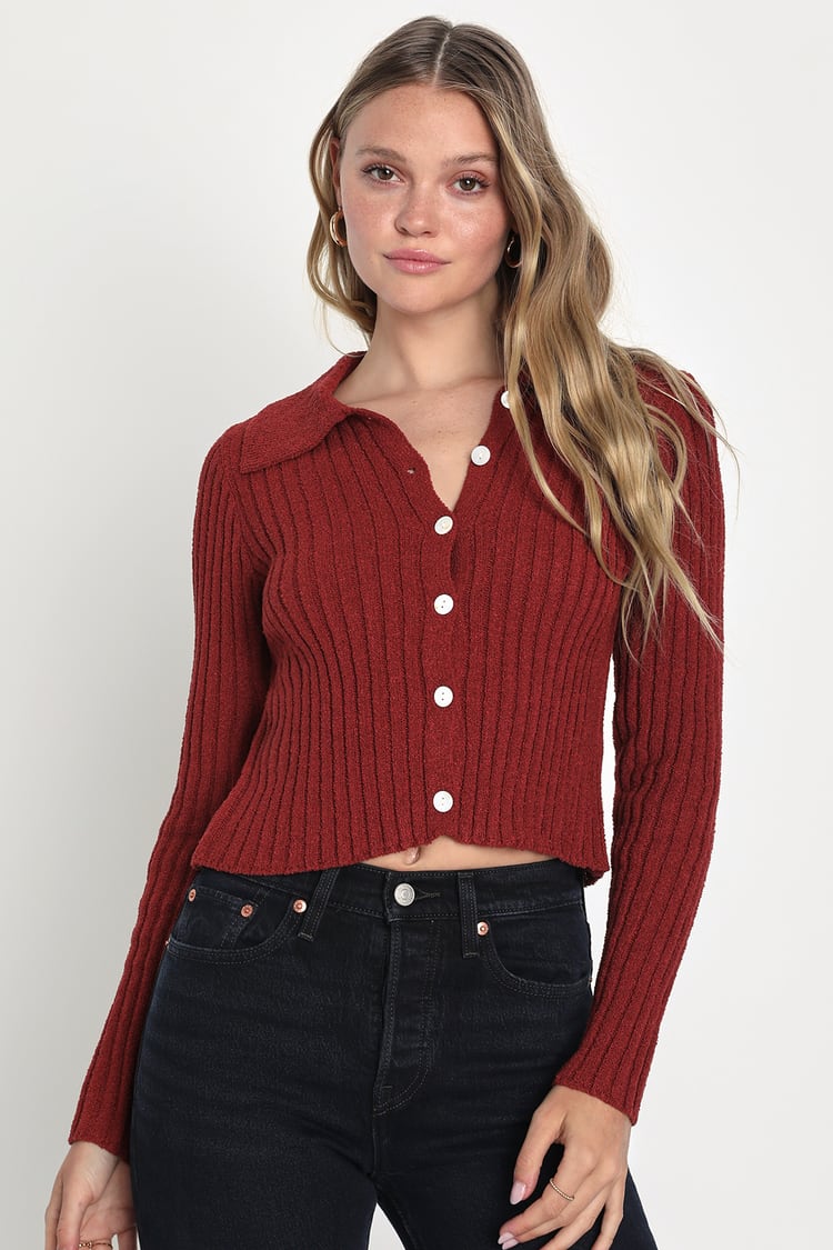 Red Cardigan Sweater - Long Sleeve Top - Button-Up Cardigan Top - Lulus