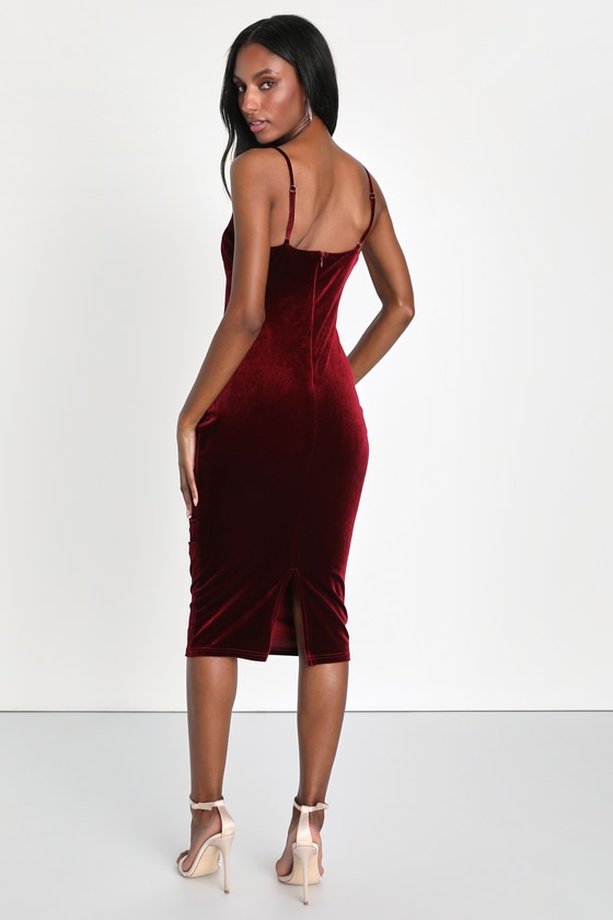 Velvet ruched clearance midi dress