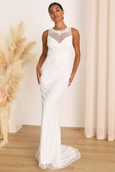 Sweetest Beloved White Mesh Embroidered Sleeveless Maxi Dress