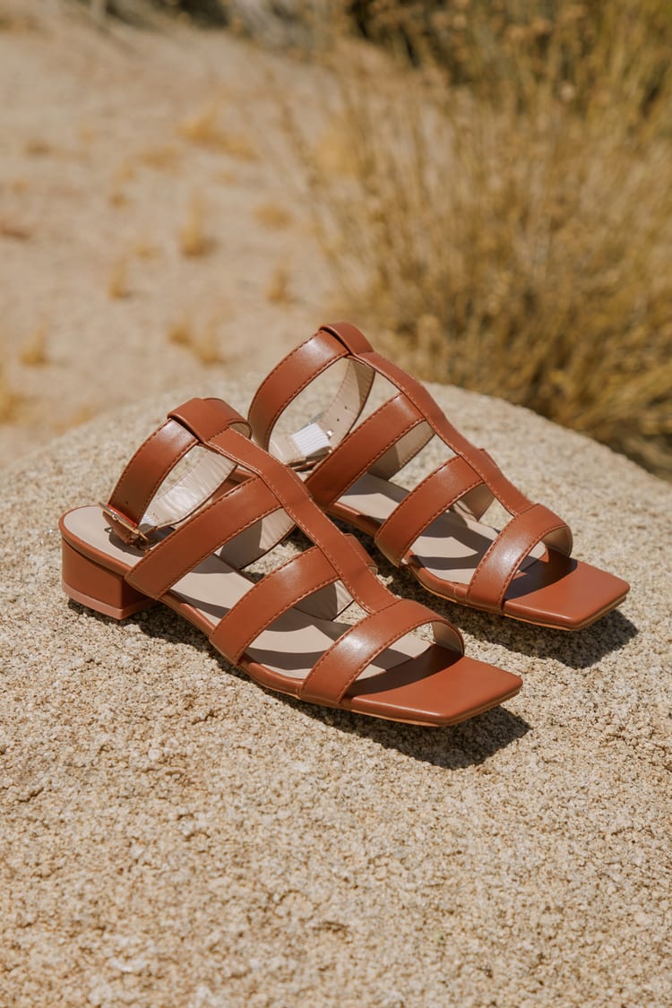 Brown Ankle Strap Sandals - Caged Sandals - Low Block Heels - Lulus