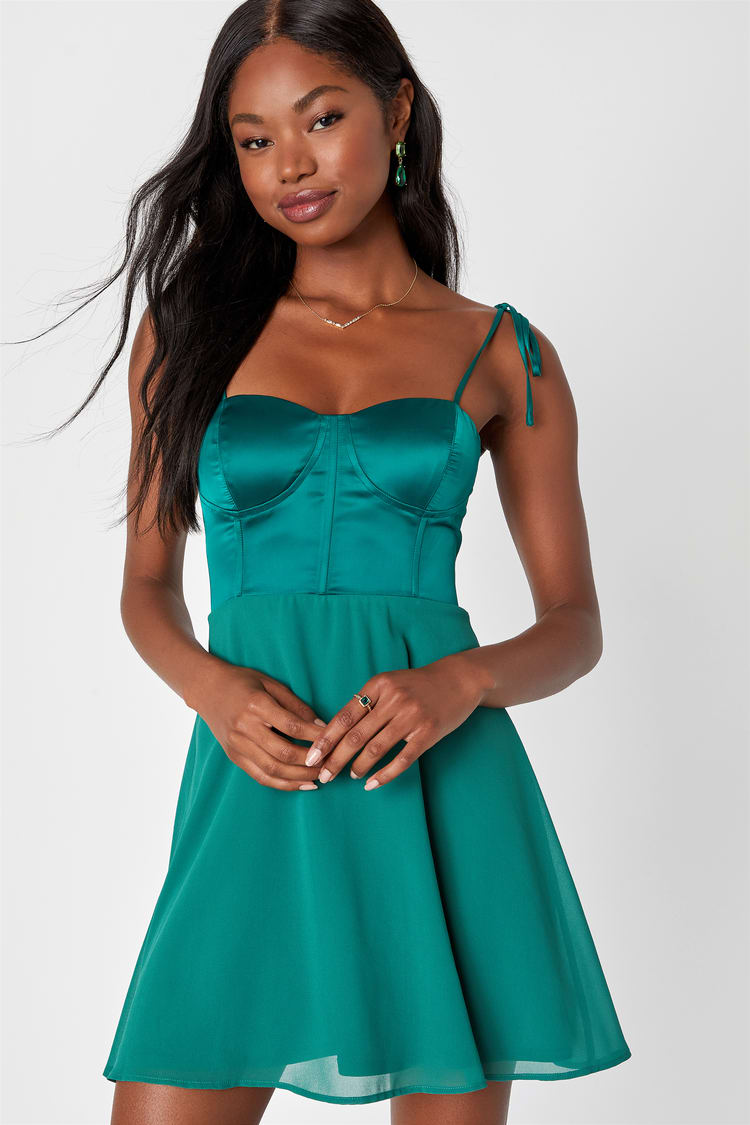 Green Mini Dress - Bustier Mini Dress - Green Tie-Strap Dress - Lulus