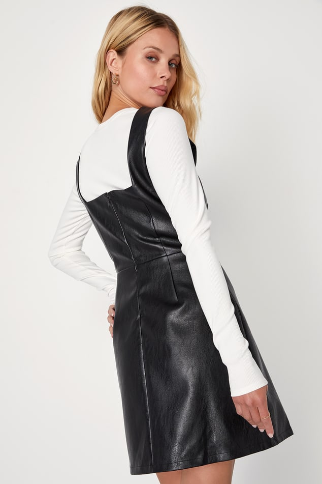 Black Vegan Leather Dress - Sleeveless Dress - A-Line Mini Dress - Lulus