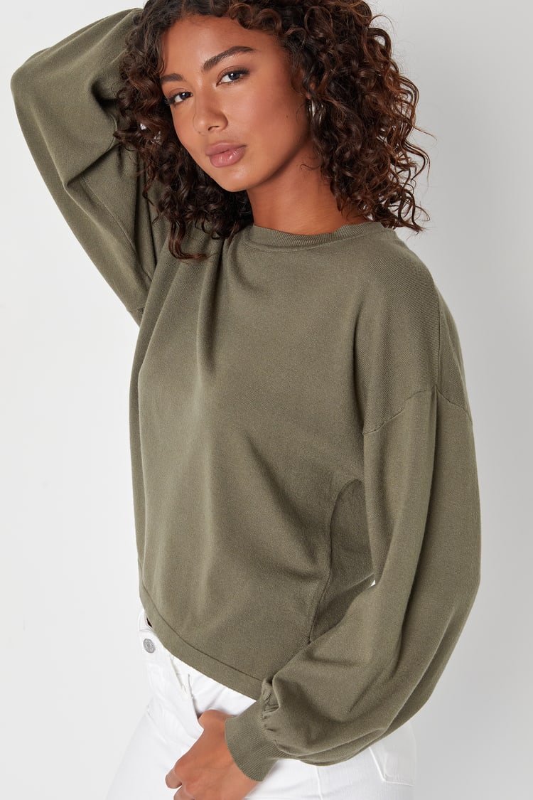 Olive Green Sweater - Pullover Sweater - Balloon Sleeve Sweater - Lulus