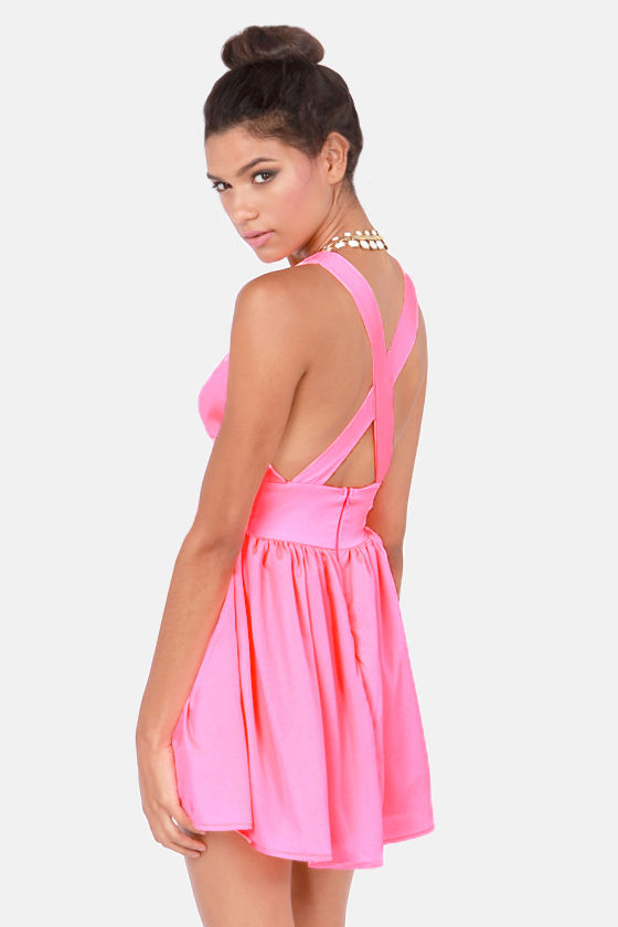 Cute Neon Coral Dress Backless Dress Neon Dress 45 00 Lulus