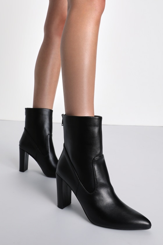 Womens Faux Leather Pointed Toe Ankle Boots