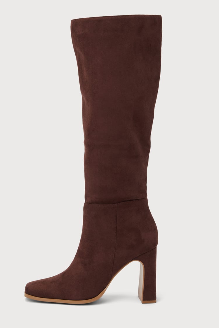 Faux Suede Boots - Dark Brown Knee-High Boots - Square Toe Boots - Lulus