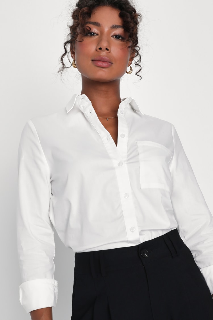 White Collared Top - Long Sleeve Top - Button-Up Top - Lulus