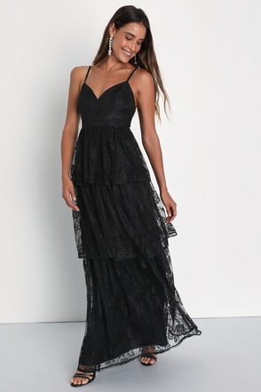 Black Lace Dress - Tiered Maxi Dress - Sleeveless Maxi Dress - Lulus