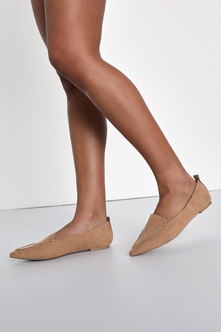 Pointed Camel Loafers - Loafer Flats - Vegan Suede Loafers - Lulus