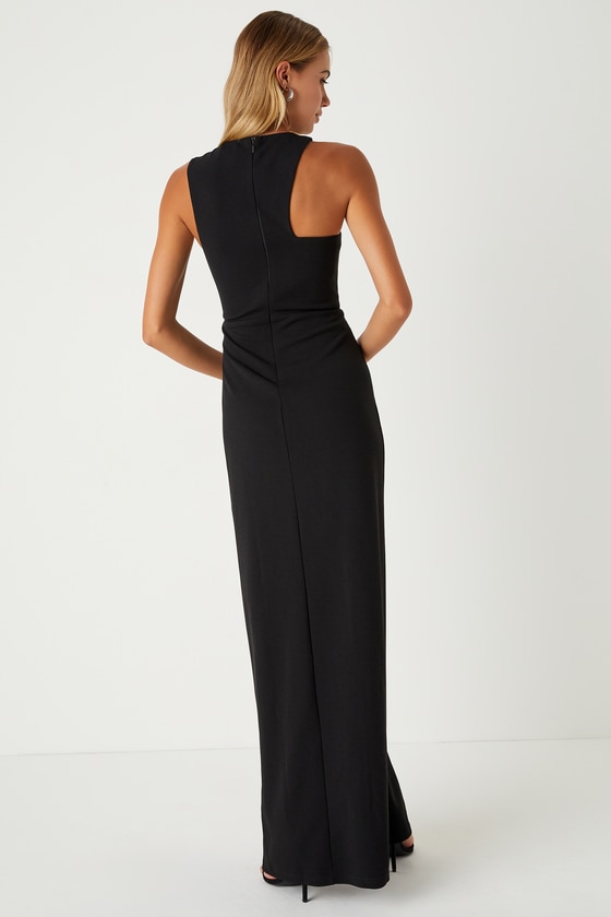 Poised Preparation Black Asymmetrical Column Maxi Dress