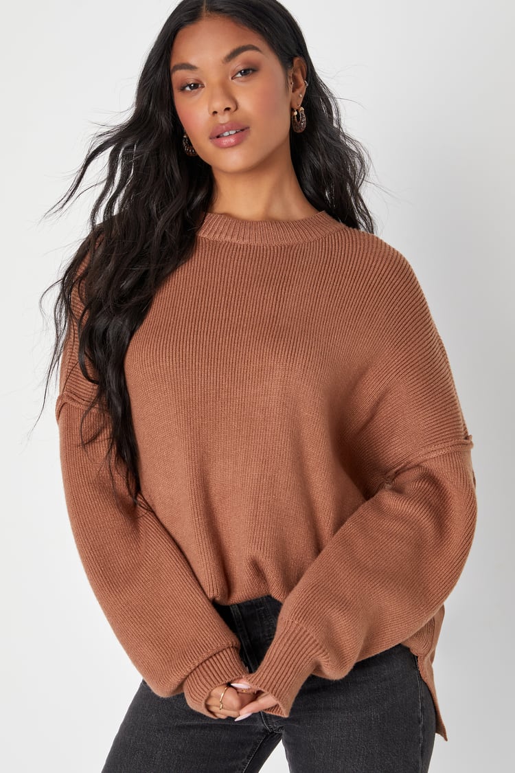 Brown Sweater - Oversized Pullover Sweater - Crew Neck Sweater - Lulus