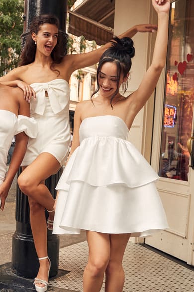 White Embroidered Mini Dress - Short Sleeve Dress - V-Neck Dress - Lulus