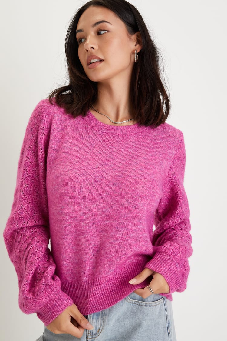 Heather Pink Sweater - Pointelle Knit Sweater - Sweater Top - Lulus