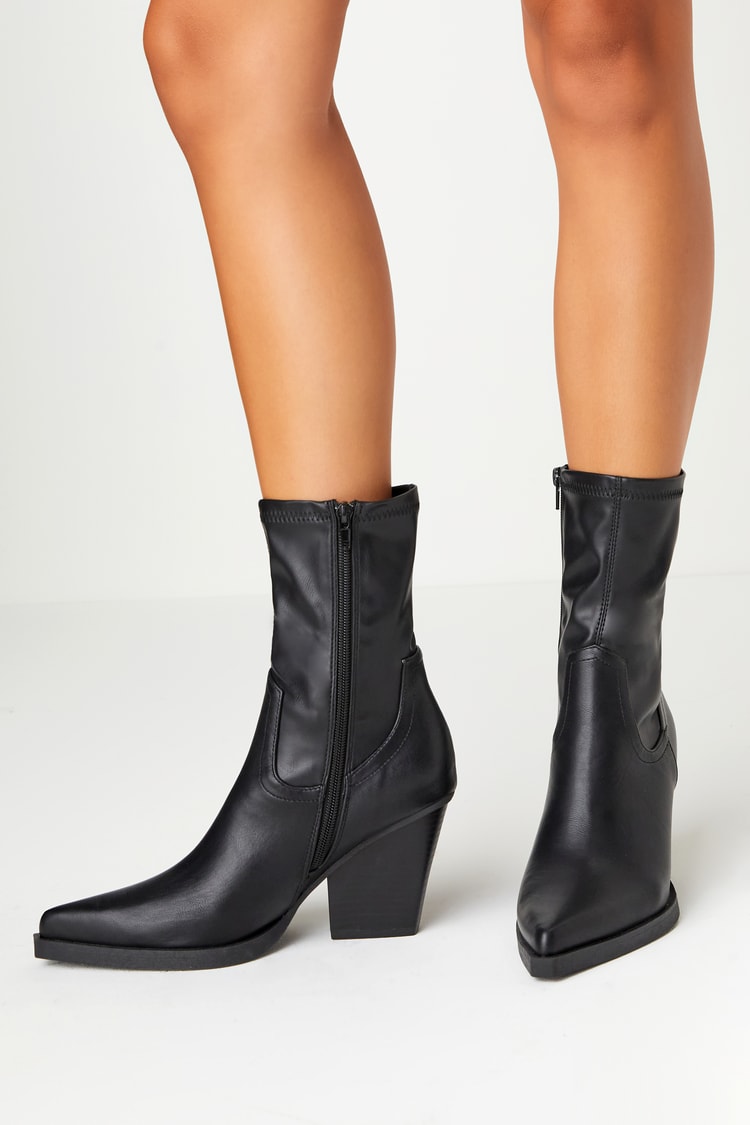 Western Mid-Calf Boots - Black Boots - Black Pull-On Boots - Lulus