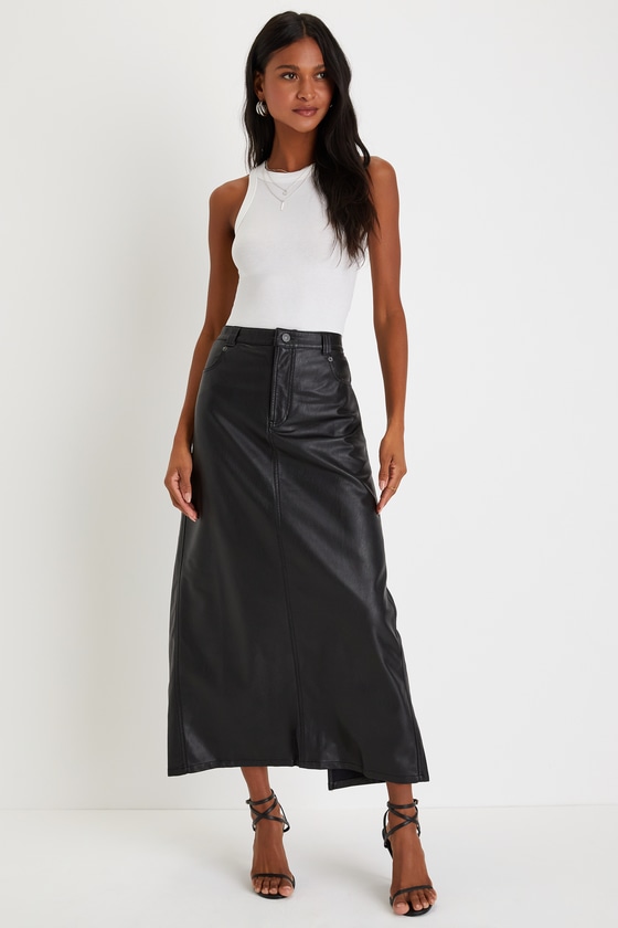 Free People City Slicker - Vegan Leather Maxi Skirt - Black Skirt - Lulus
