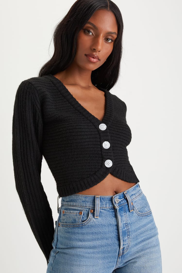 Black Cropped Sweater Top - Cropped Cardigan - Shrug Sweater - Lulus