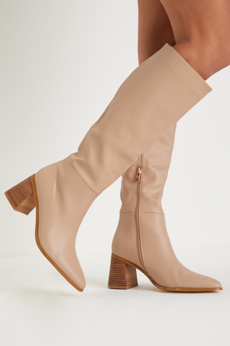 Billini Holden Boots - Beige Knee-High Boots - Pointed-Toe Boots - Lulus