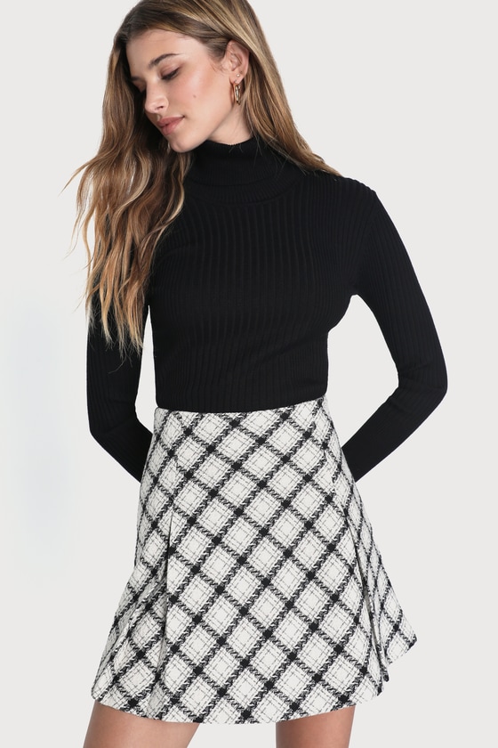 White plaid outlet skater skirt