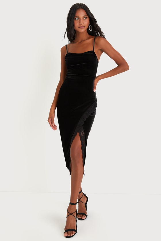 Black velvet 2025 cowl neck dress