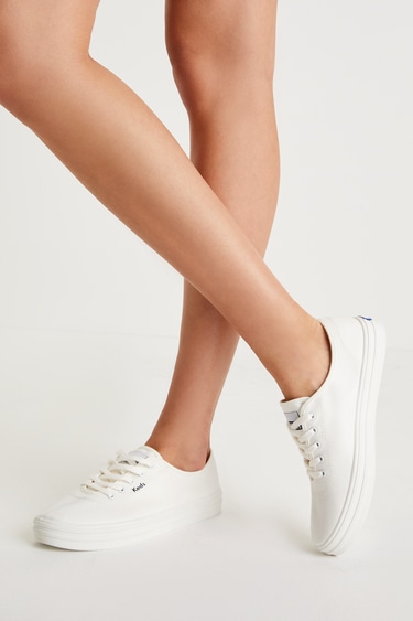 Keds Breezie Sneakers - White Canvas Sneakers - Flatform Sneakers - Lulus