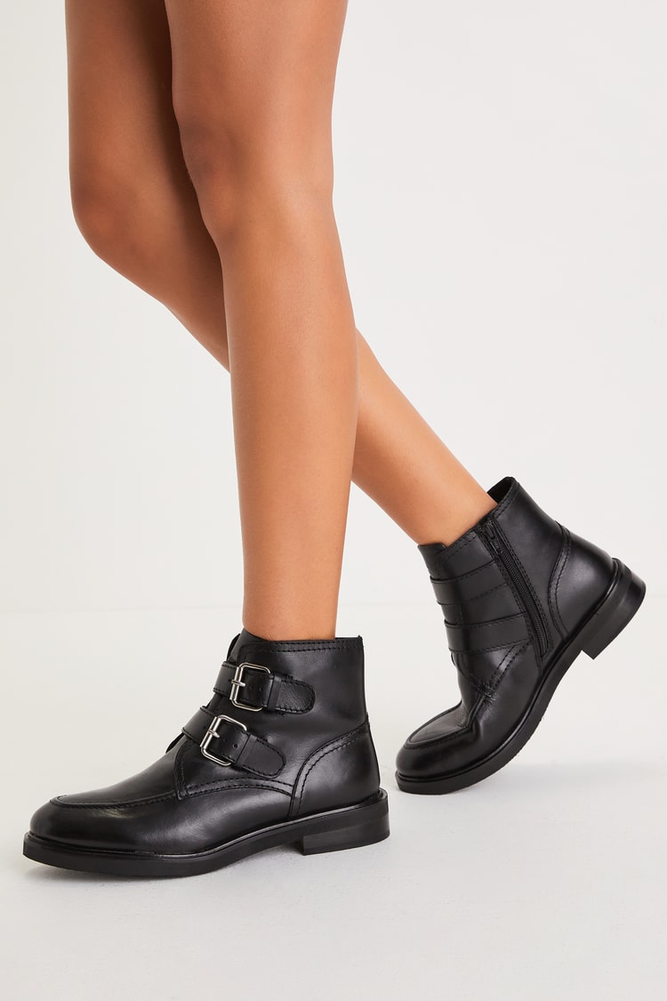 Seychelles Doing It Right - Black Leather Boots - Buckle Booties - Lulus