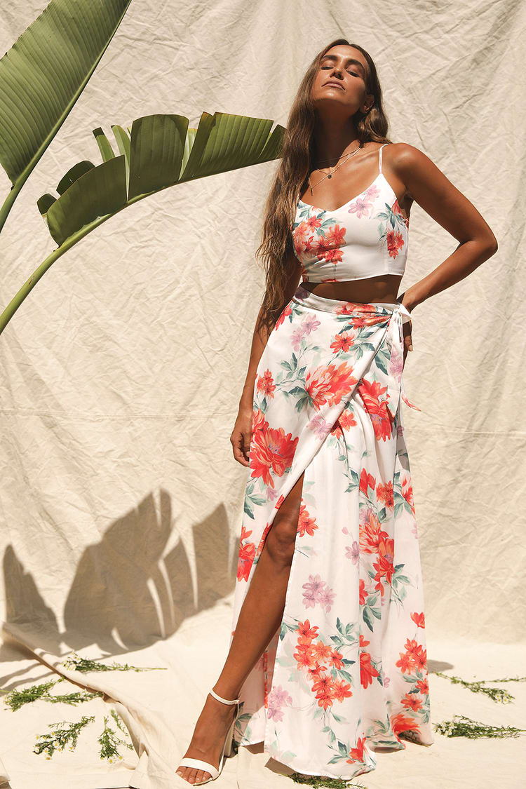 Chic Two-Piece Dress - Floral Print Dress - White Maxi Dress - Lulus, two  piece - thirstymag.com