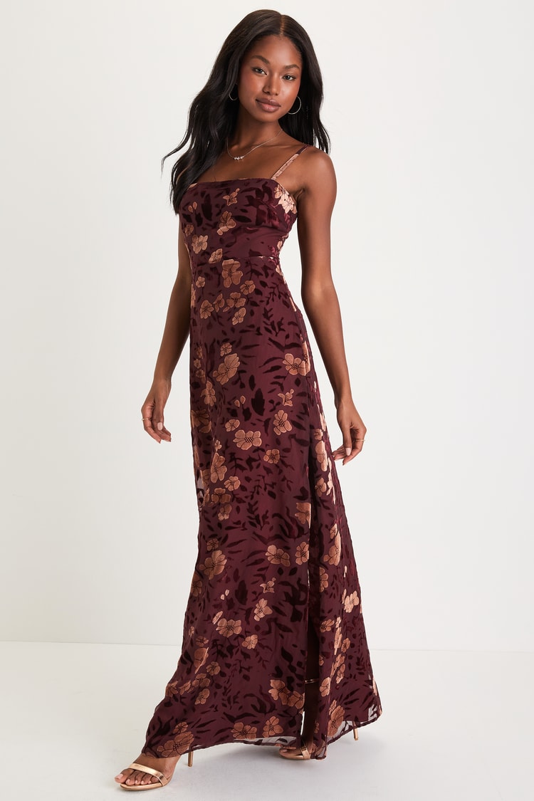 Floral Burnout Maxi Dress - A-Line Dress - Velvet Maxi Dress - Lulus