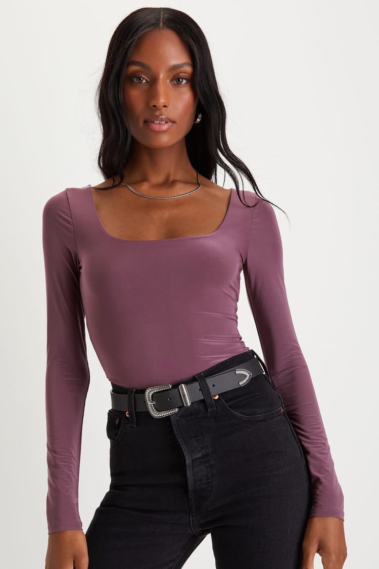 Purple Bodysuit - Square Neck Bodysuit - Long Sleeve Bodysuit - Lulus