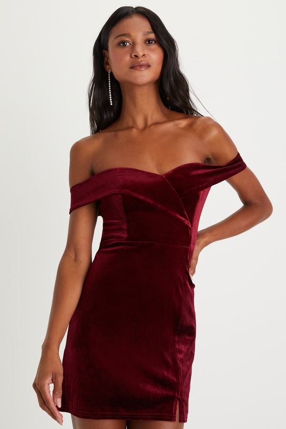 Burgundy Velvet Dress - Off-the-Shoulder Mini Dress - Sexy Dress - Lulus