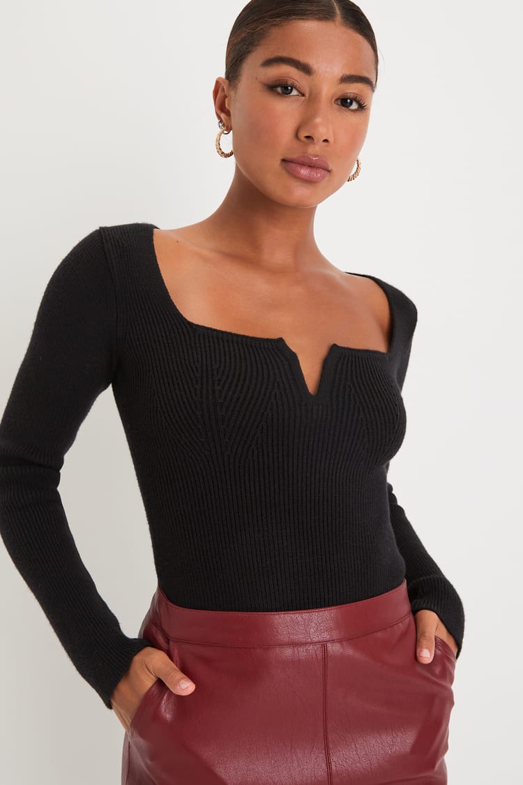 Black Ribbed Sweater Top - Ribbed Knit Top - Feather Trimmed Top - Lulus