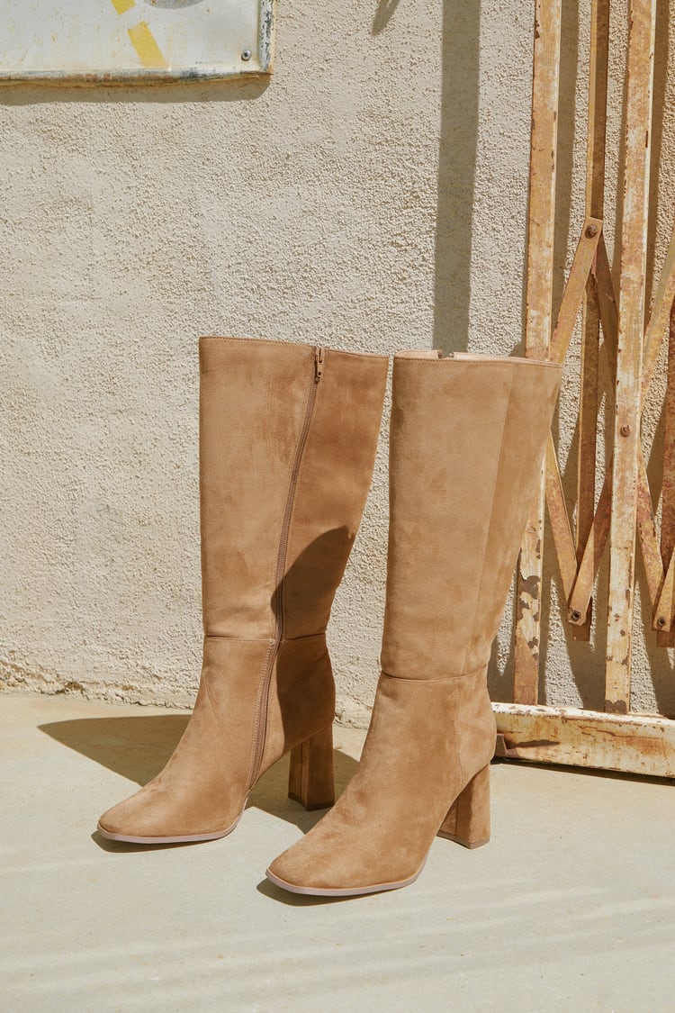 Square Toe Boots - Knee High Boots - Camel Boots - Suede Boots - Lulus
