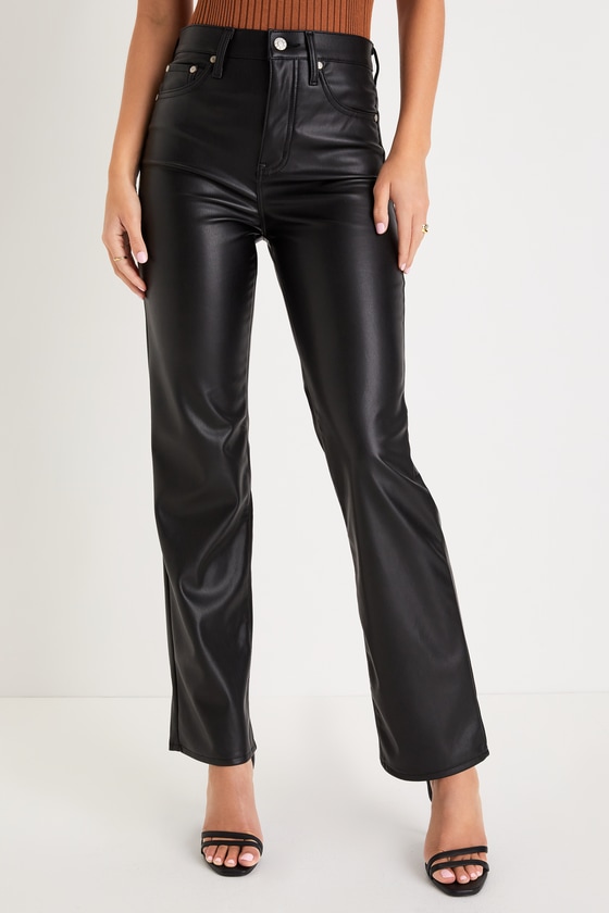 Sundaze Black Vegan Leather High Rise Straight Leg Pants