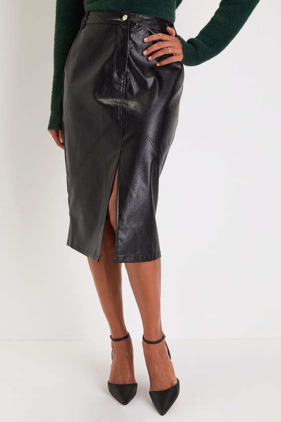 Black Vegan Leather Skirt - Black Midi Skirt - High-Rise Skirt - Lulus