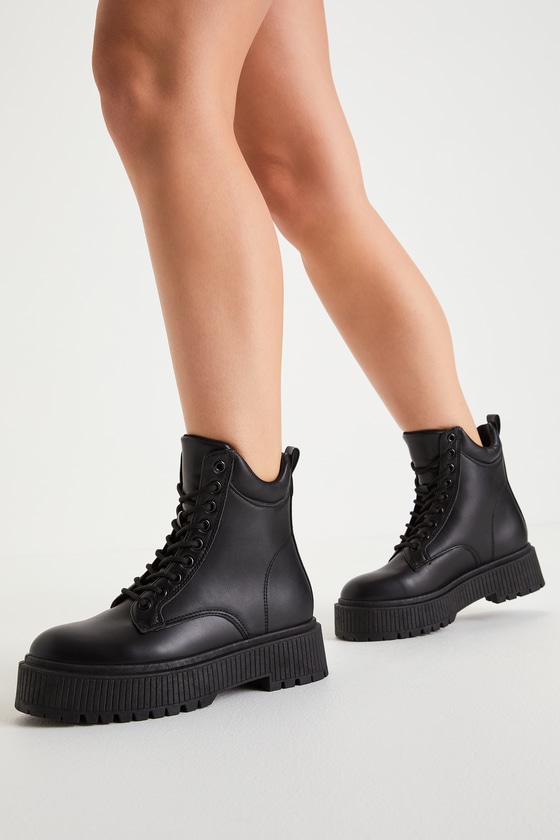 Black Ankle Boots - Lace-Up Boots - Chunky Platform Boots - Lulus
