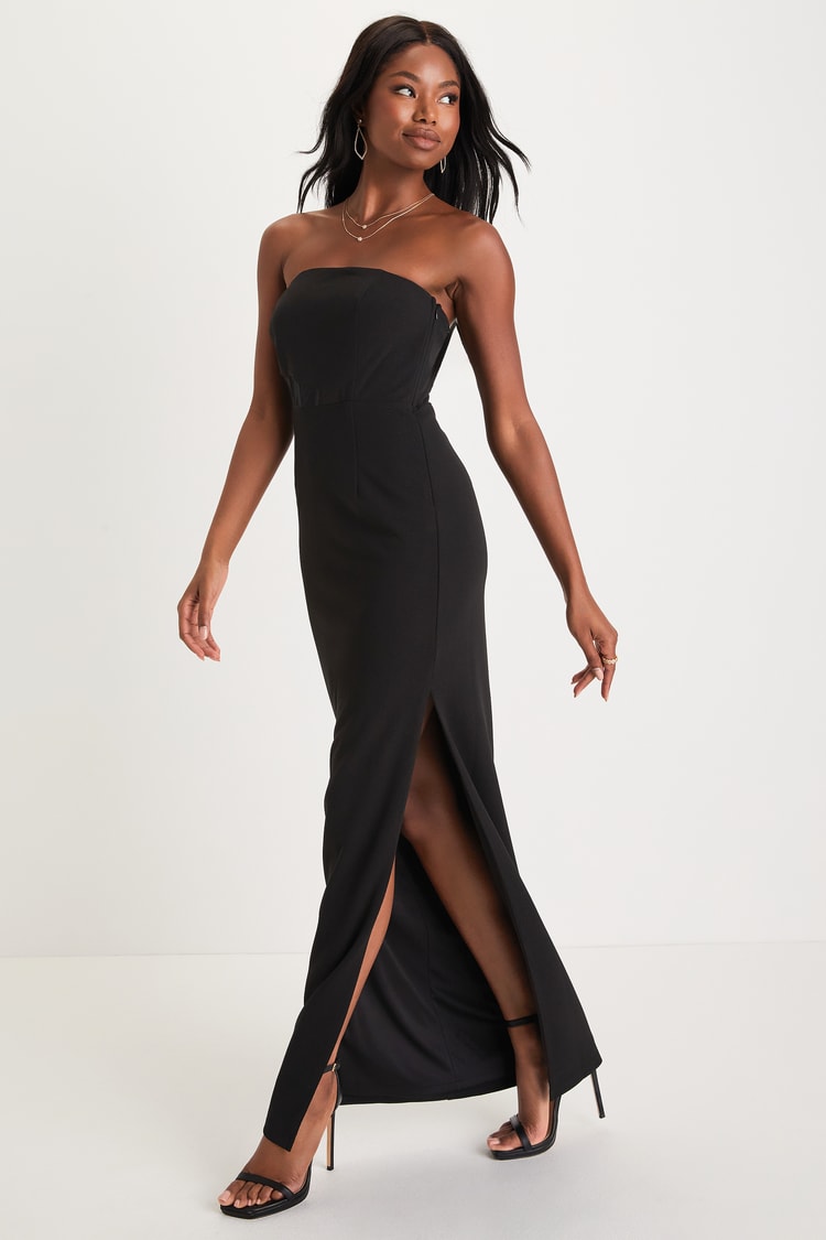 Black Bustier Dress - Mesh Bustier Dress - Strapless Maxi Dress - Lulus